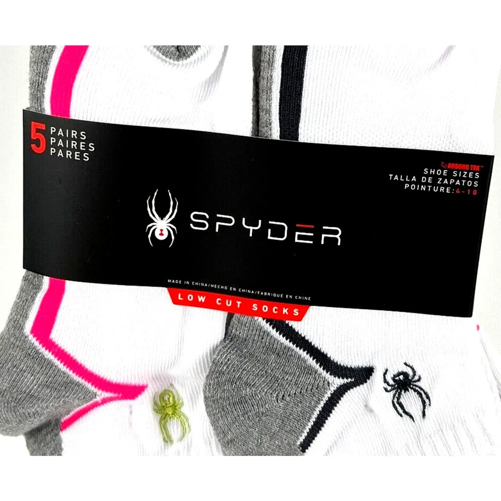 Spyder Women Linear Half Cushion Socks 5 Pairs White Gray Shoe Size 4-10 NEWwTag